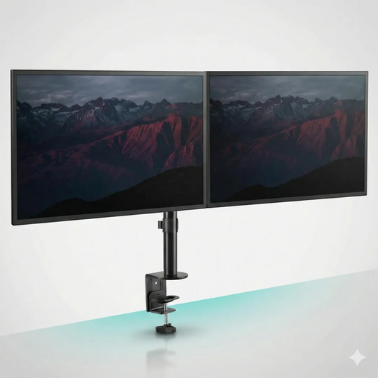 Bras double moniteur Startech ARMDUAL3 avec deux écrans montés côte à côte sur fixation bureau