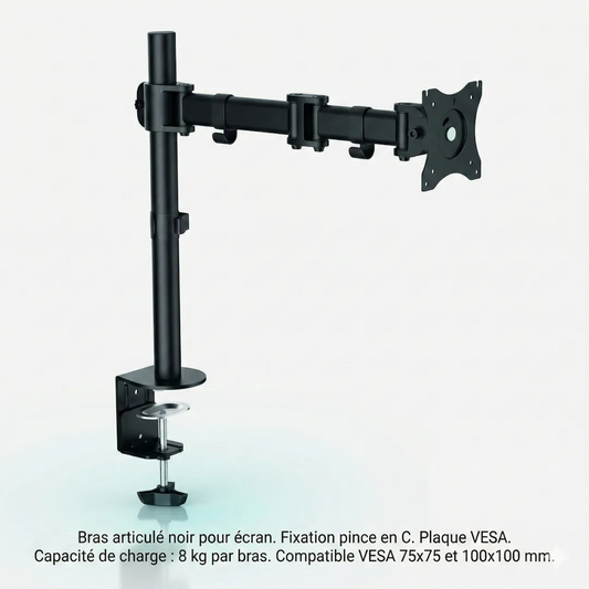Bras articulé moniteur Startech noir avec fixation pince en C et plaque VESA 75x75 100x100 mm - Capacité 8 kg


